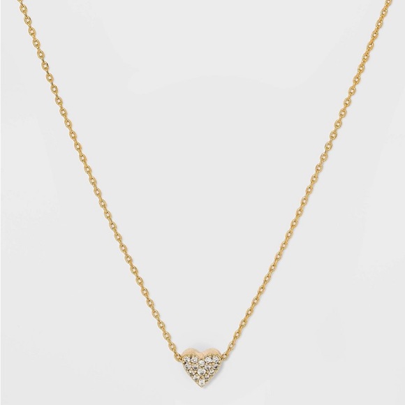 Sterling Silver Gold Dipped Cubic Zirconia Heart Chain Necklace NWT - Picture 2 of 8